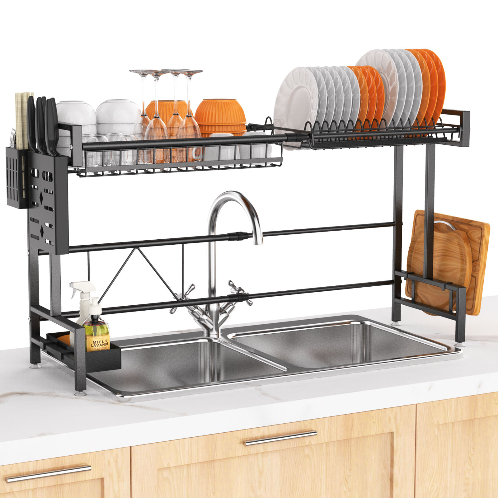 2 Tier Dish Drying Rack Over Sink, Stainless Steel Above Sink Dish