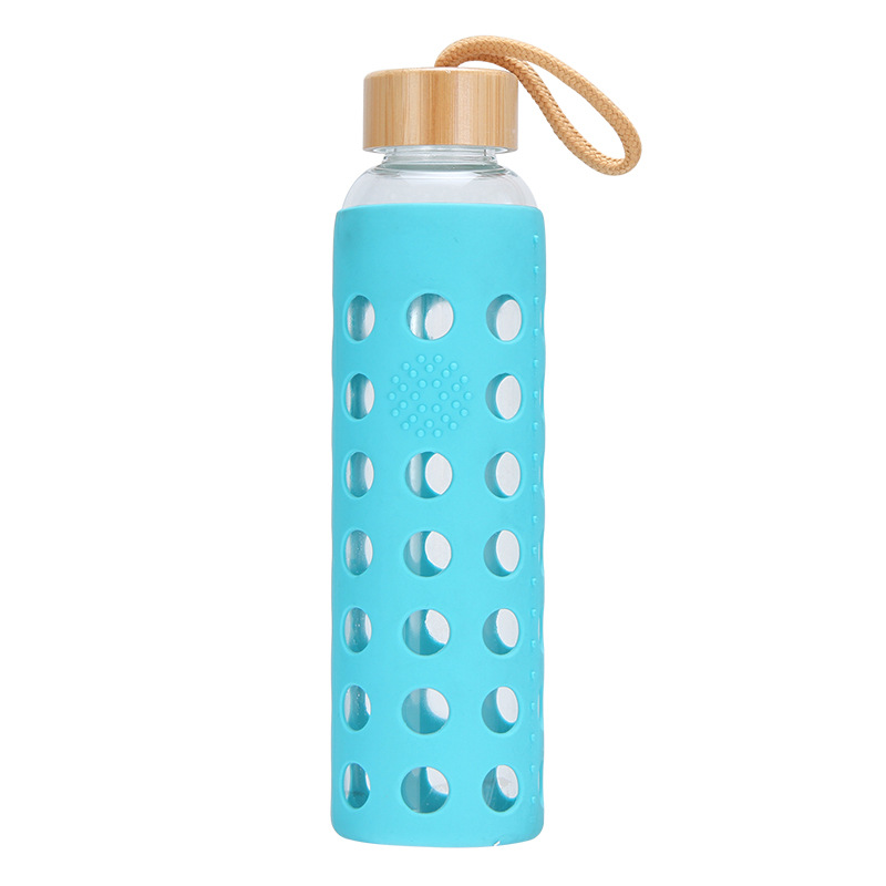 Geneva blue glass water bottle with silicone sleeve
