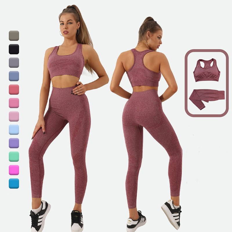 2PCS Seamless Yoga Set Women Tracksuit High Waist Leggings Workout ...