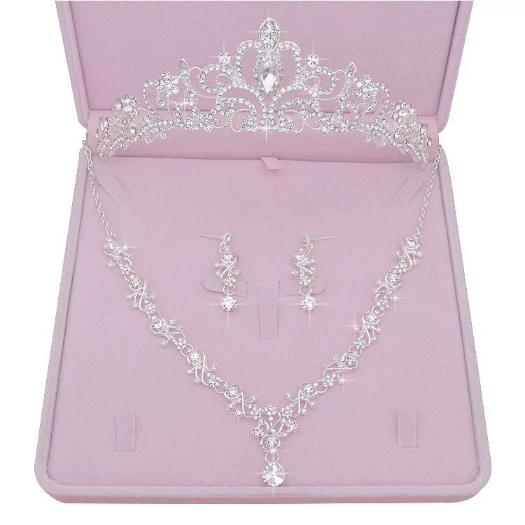 3pcs Rhinestone Crystal Crown Jewelry Set