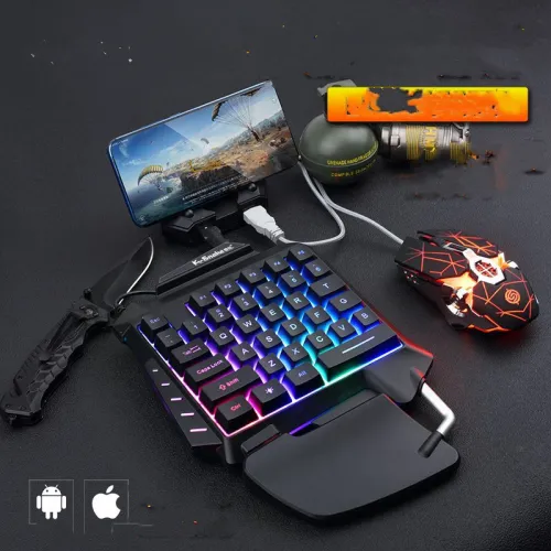 Color: 2style, power: USB - Mobile Game Throne One-Handed Keyboard Set Colorful