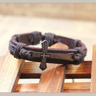 Fashion Vintage Cowhide Cross Bracelet—1