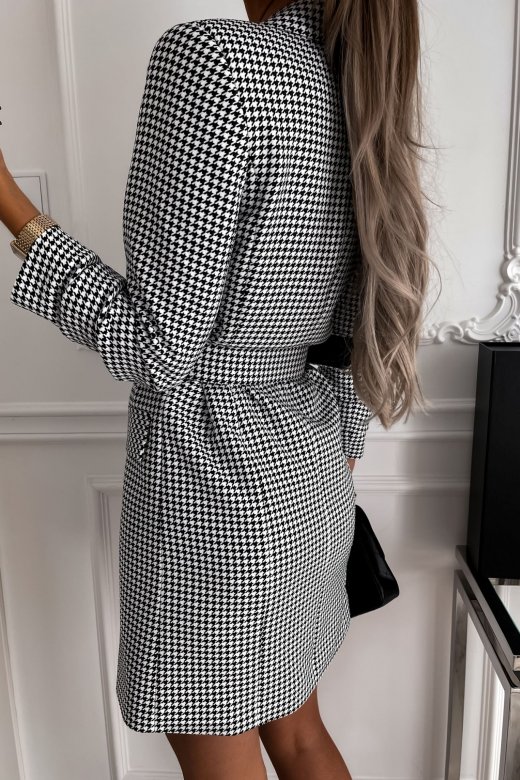 Plaid Print Double Breasted Long Sleeve Belted Blazer Dress