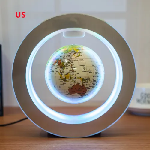 Color: White English US - Round LED World Map Floating Globe Magnetic Levitation Light Anti Gravity Magic