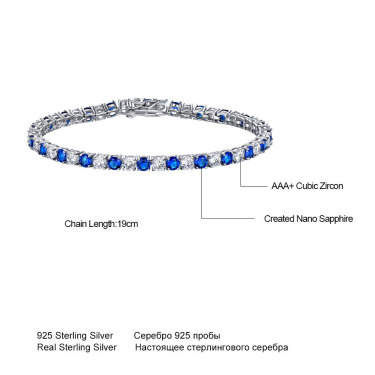 Sterling Silver With Nano Sapphire And Diamond Zircon Bracelet—2