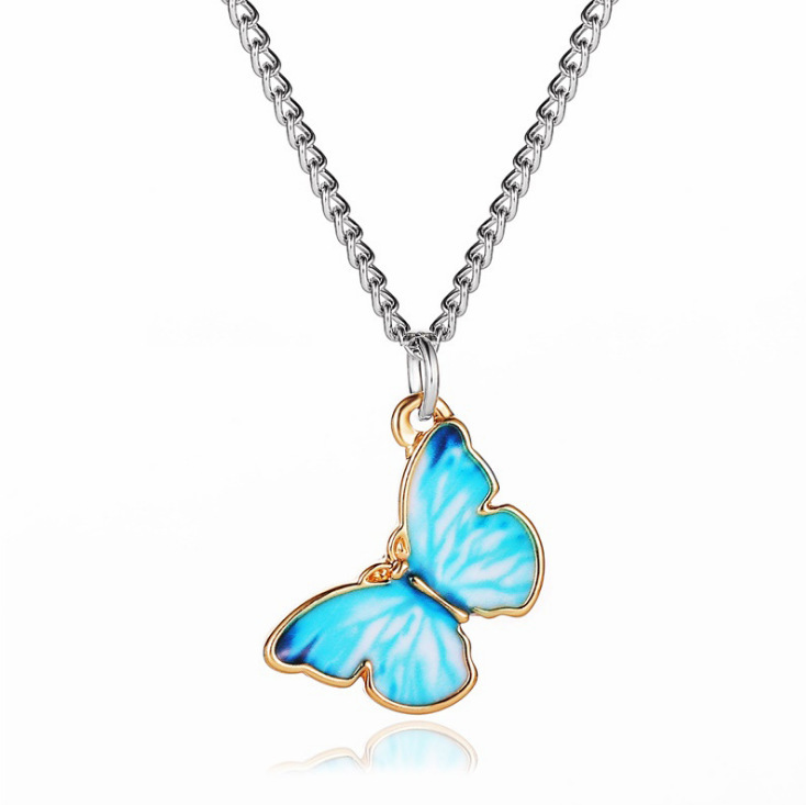 3247d992 dd86 417f bbc5 88a8b85c594a - Simple Color Dripping Butterfly Pendant Clavicle Chain