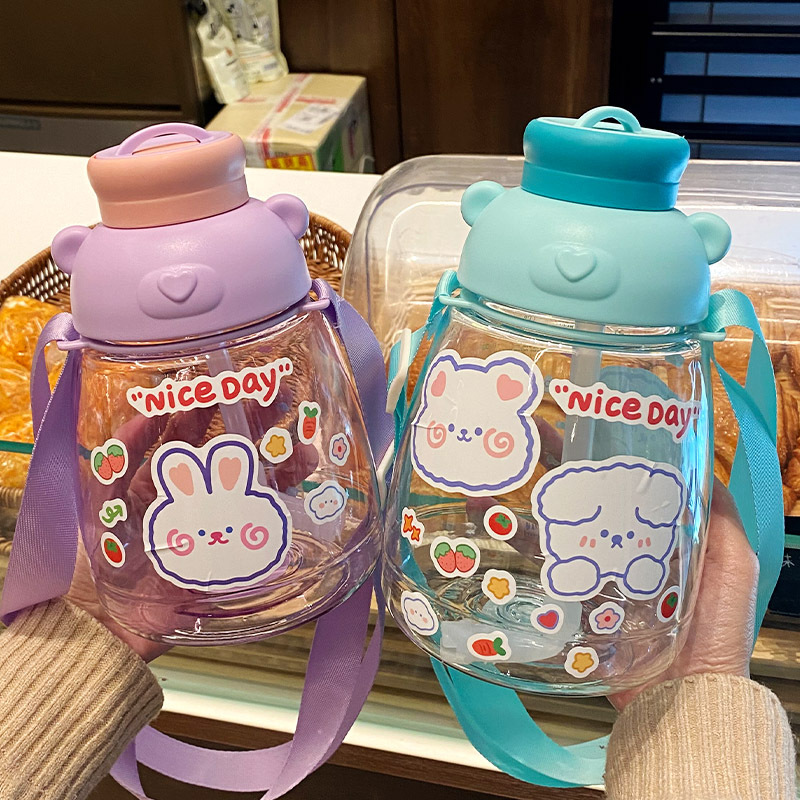 Rabbit Series Straw Children Student Cute Strap Water Bottle ...