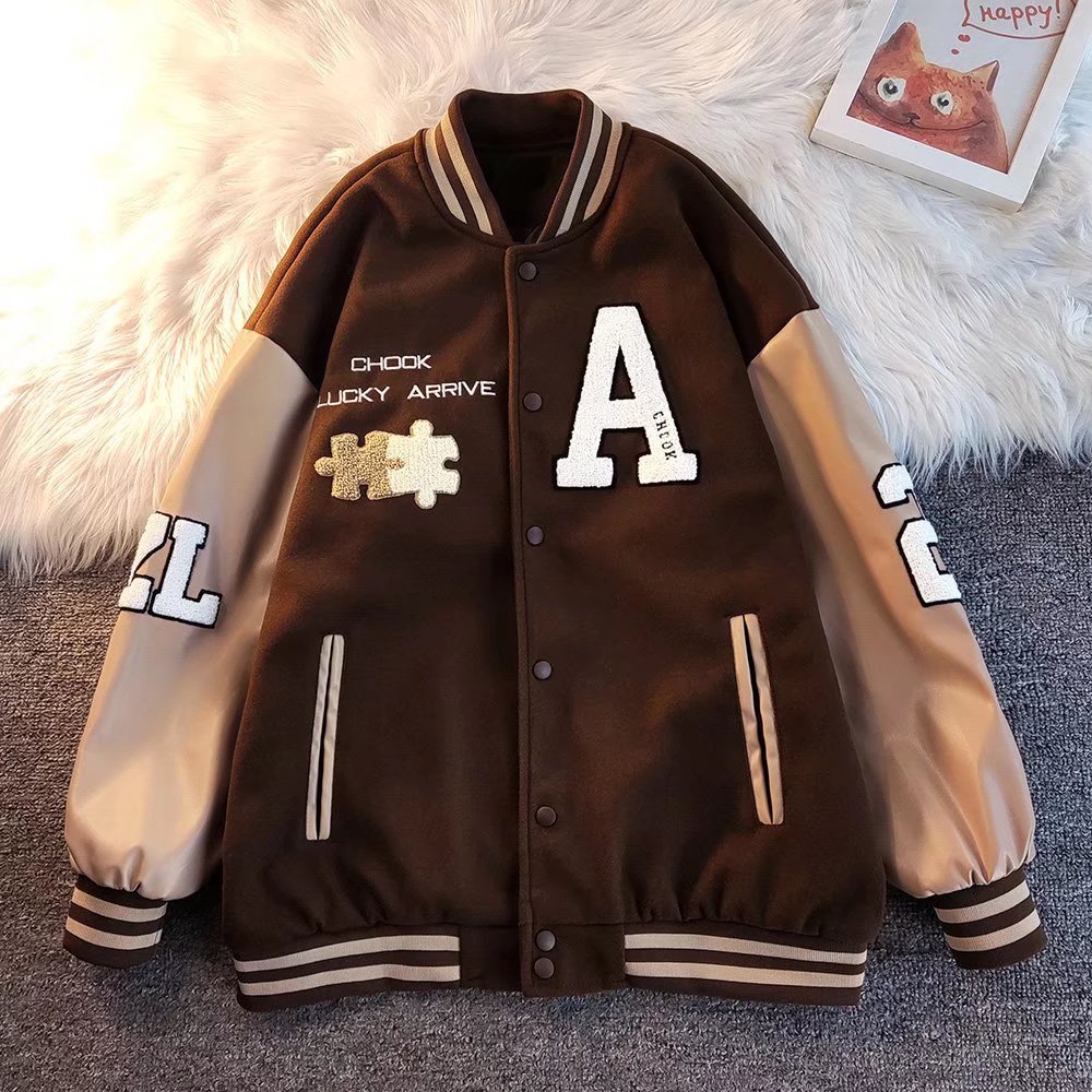 Retro Puzzle Leather Embroidery Jacket For Men Couple