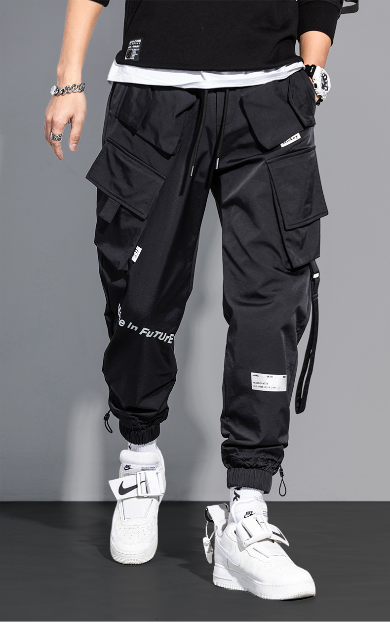 Mens Red Black Joggers Pants Techwear Cargo Rave Hip Hop Emo Pants