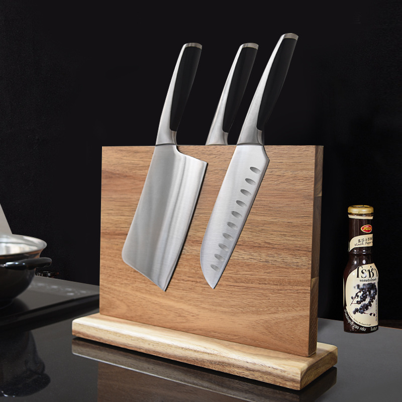Acacia Wood Upright Nondrilling Doublesided Knife Holder CJdropshipping