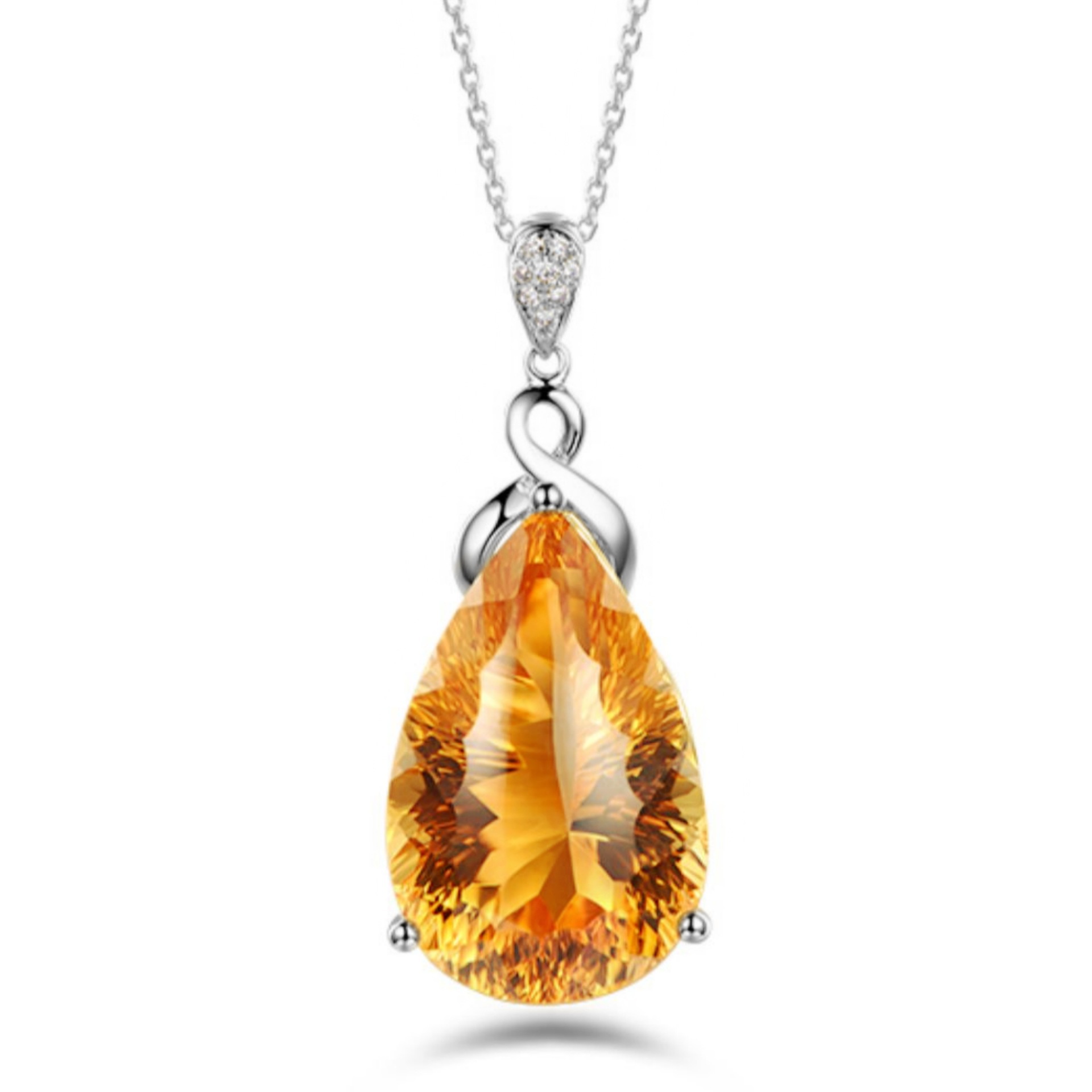 Natural Citrine Pendant Necklace gold white gold plated Semi Precious Stone Gift - Picture 6 of 8