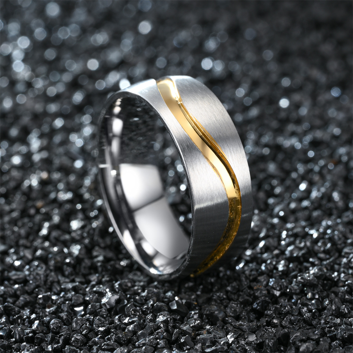 Stainless Steel Inter Gold Ring 8mm Men's - CJdropshipping