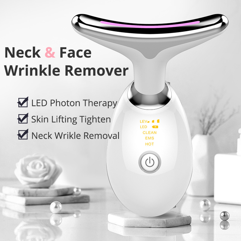 EMS Thermal Electric Microcurrent Wrinkle Remover Neck Lifting And Tighten Massager LED Photon Face Beauty Device