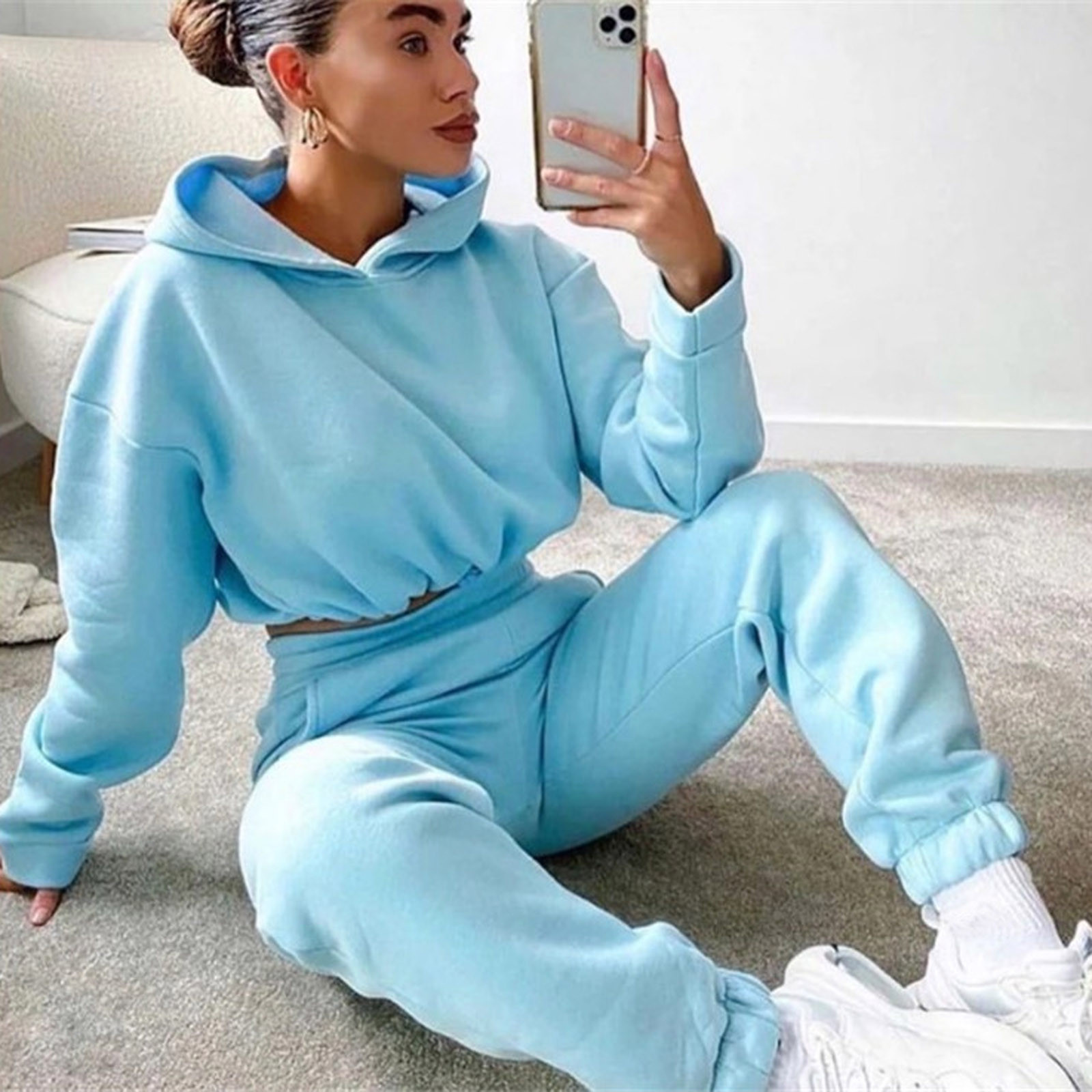 Set Tracksuit Hoodie Pants Joggers Jogger Sweatshirt Fleece Sport Women s