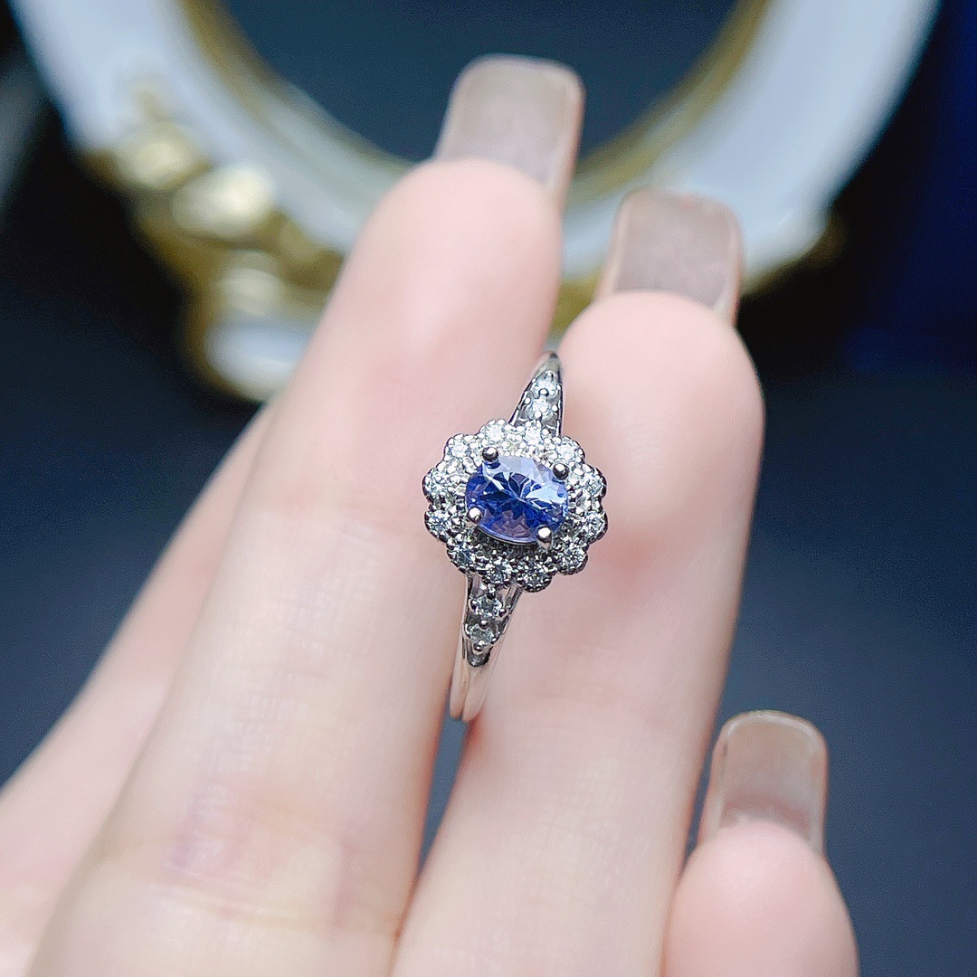 Exquisite S925 Silver Ring with Genuine Tanzanite