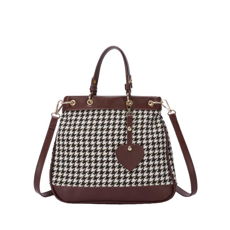 Fashionable Retro Houndstooth Heart Tote Bag