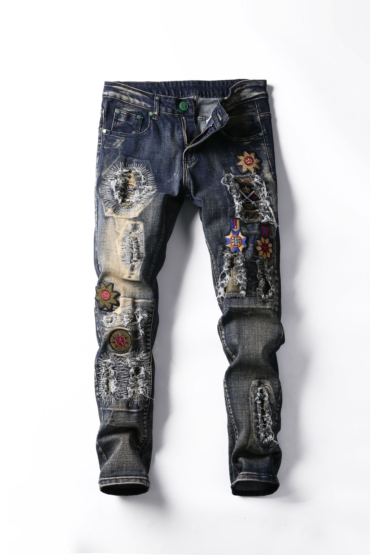 Fashion Retro Embroidery Ripped Jeans CJdropshipping