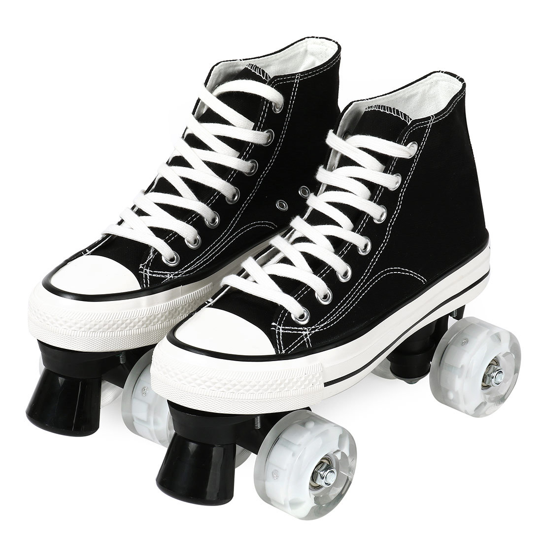 Canvas Black White Double Row Skates Adult Flash Roller Skating Rink