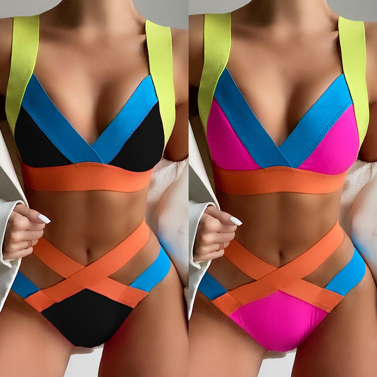 Ladies Colorful Bandage Bikini Triangle Bag Swimsuit Cjdropshipping