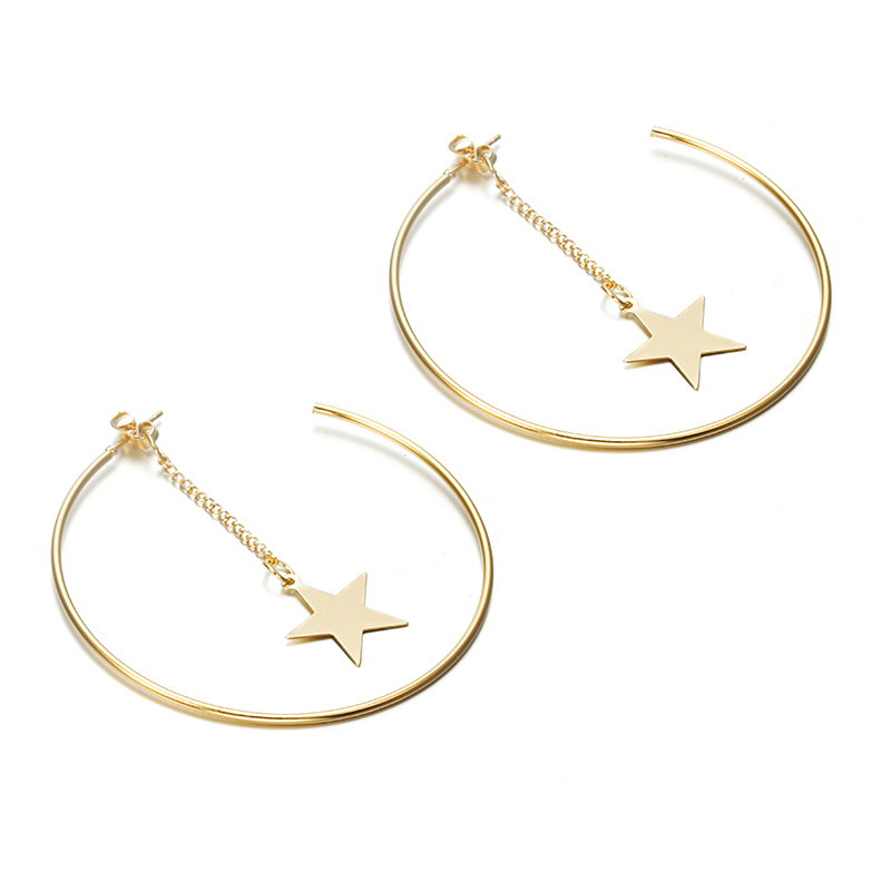 3d5764e1 6c36 4fc5 ac2a b23f17f13d4d - Simple Hoop Earrings For Women Hollow Round Circle Earrings With Star Decorated Earrings Golden Color Ear Jewelry