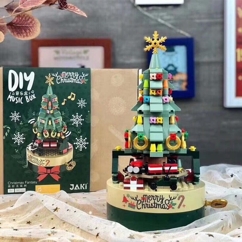 DIY Building Blocks Music Box Christmas Tree Model Desktop Decoration