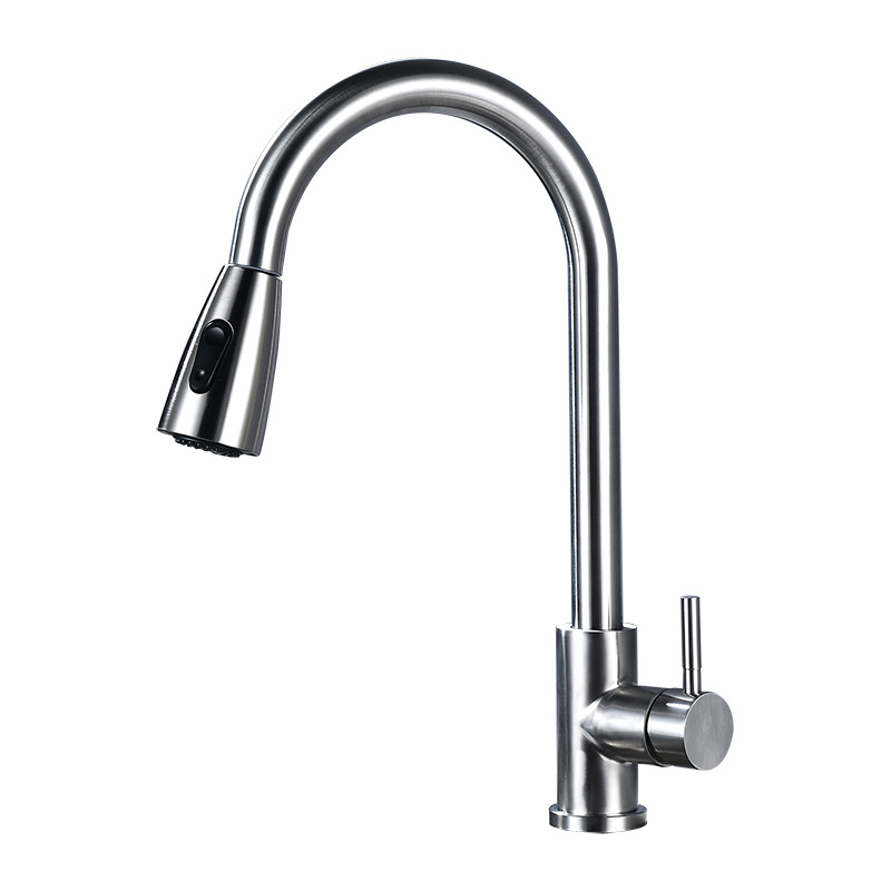 304 Stainless Steel Pull-out Kitchen Faucet Double Outlet Hot And Cold ...