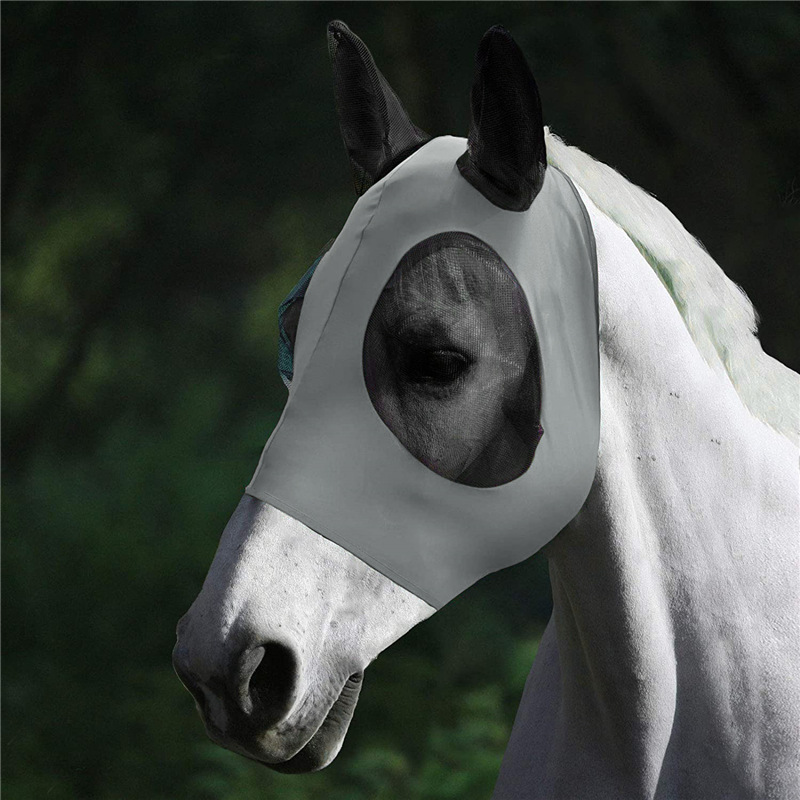 Comfort fit lycra horse fly mask with breathable mesh eye protection.