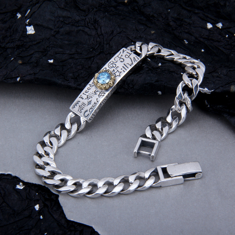 Silver Bracelet with Letters and Patterns