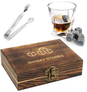 Whiskey Stones Gift Set - 9Pcs Granite Whiskey Stones Ice Cubes Whisky Rocks - Reusable Drink Cooler Chilling Stones with Tongs