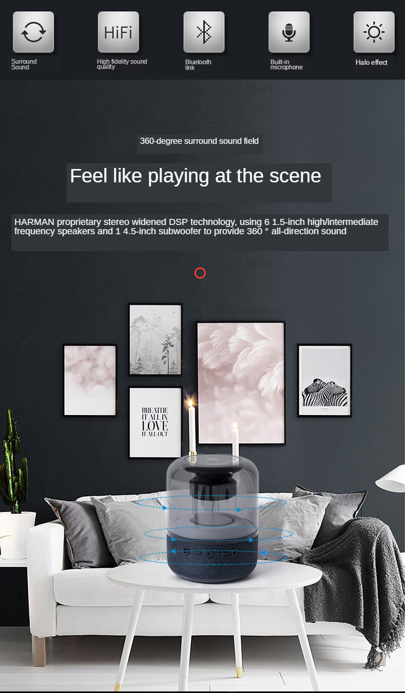Four-Color Light Touch Wireless Bluetooth 3D Surround Hifi Stereo Speaker