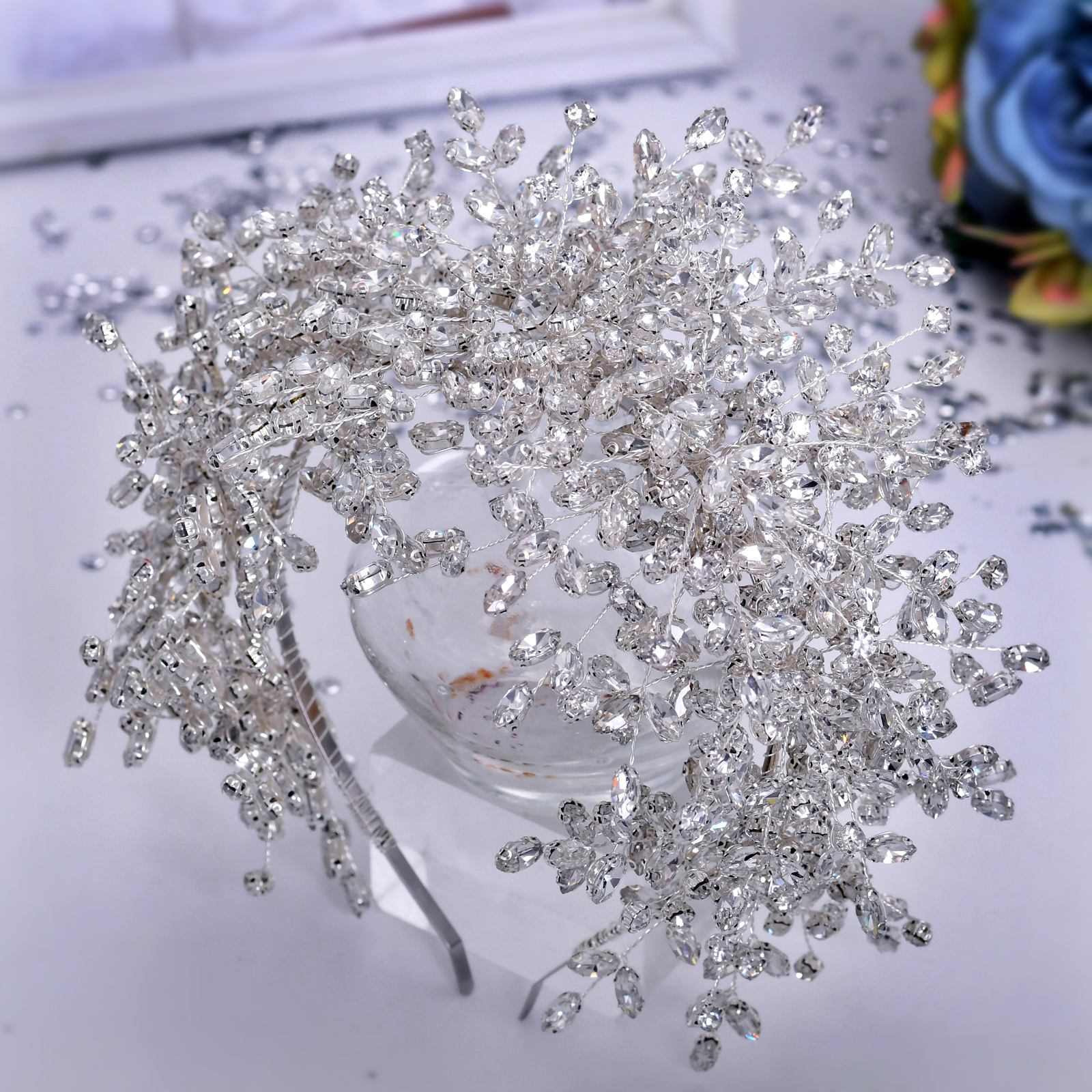 Crystal handmade beaded silver headband