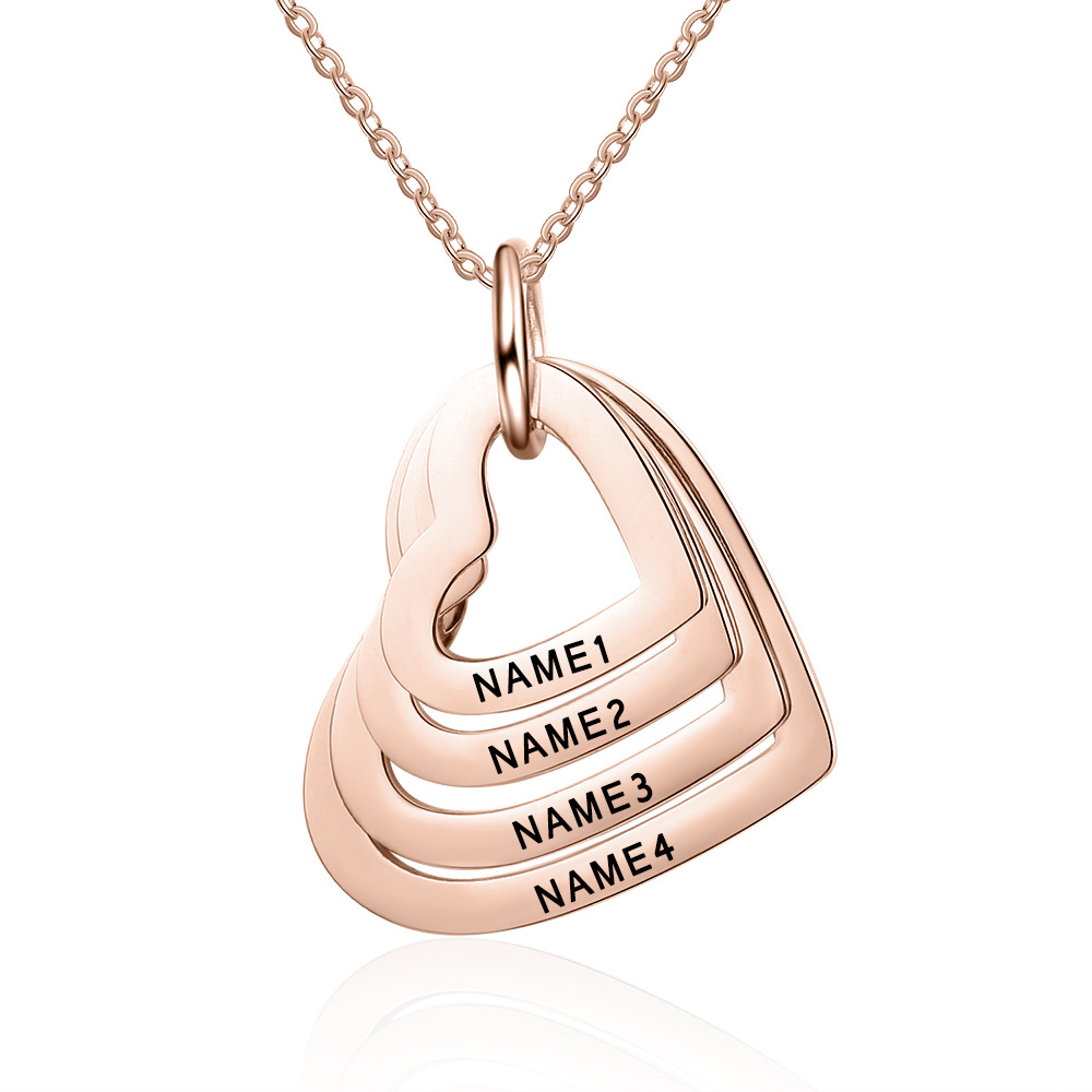 Gift for mother, women, Personalized Necklace with 4 Engraved Heart-shaped Pendant