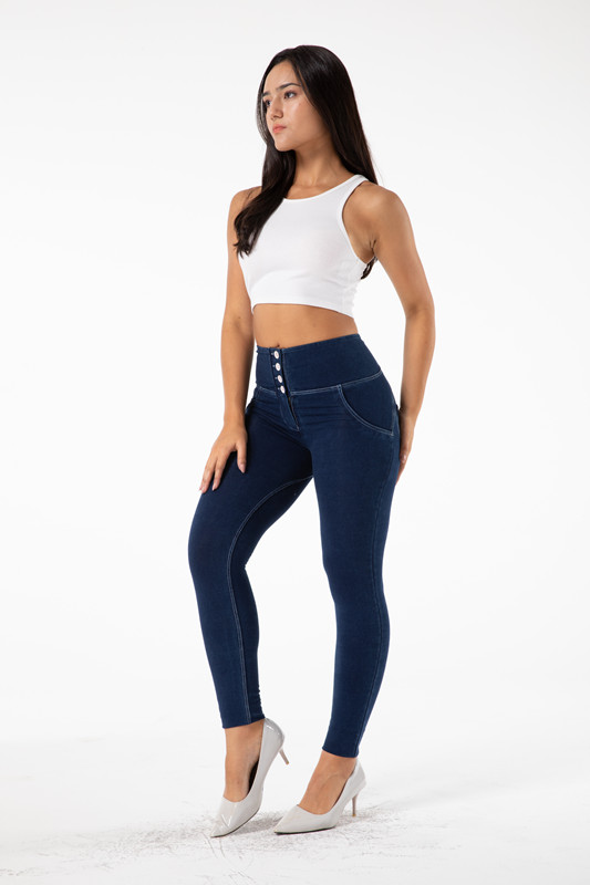 High Waist Push Up Effect Lifting Stretch Button Up Skinny Jeans