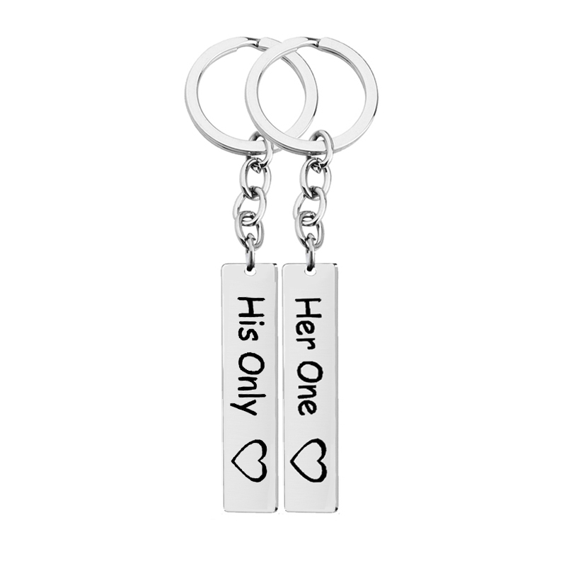 426efca2 1831 4754 9f37 1f90fdcf5e0a - His Queen Her King Stainless Steel Couple Keychains Love Heart Her One His Only Rectangle Key Chain