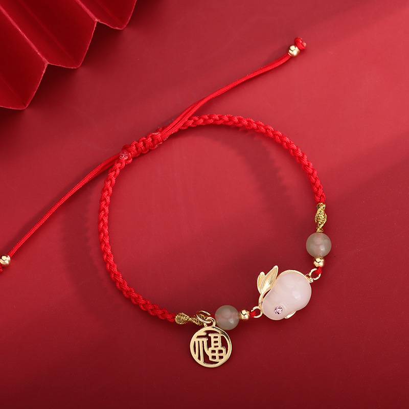 bracelet lapin pierre de jade rouge