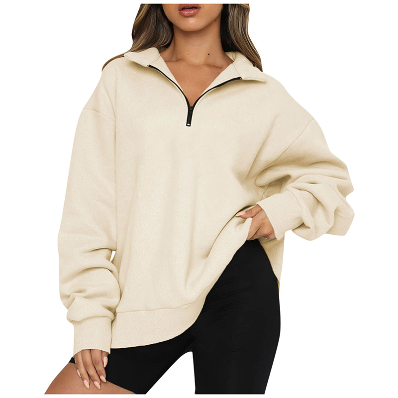 Fleece - Women Sweatshirts Zip Turndown Collar Loose Casual Tops Clothes