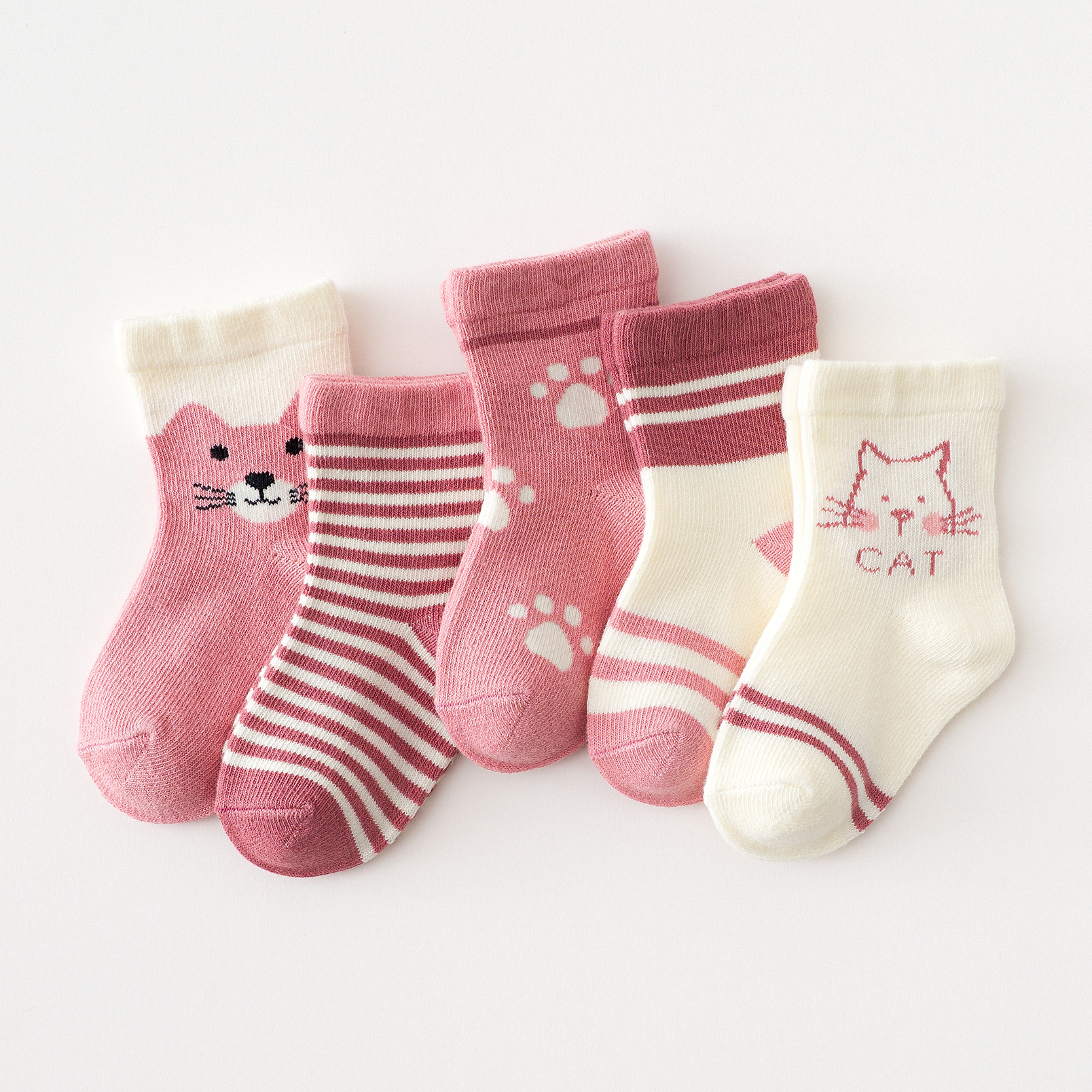 4489b1a2 d38d 422a b98f 6f6408f764b0 - 5 Pairs Of Children Four Seasons Tube Socks Pink Cat