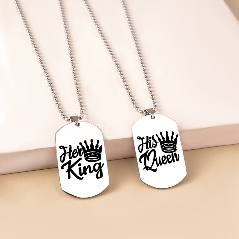 450f71be f7a8 4059 84d6 fa19454b6ac7 - Hip Hop Her King His Queen Stainless Steel Dog Tags Couple Necklaces