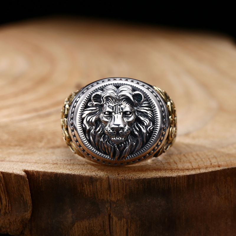 Men's Vintage Lion Design Silver Ring