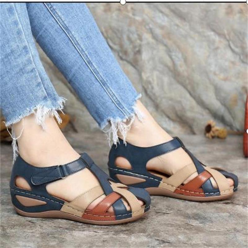 Wedge Heel Ladies Color Matching Car Stitching Retro Hollow Hole Shoes Large Size Shoes shopper-ever.myshopify.com