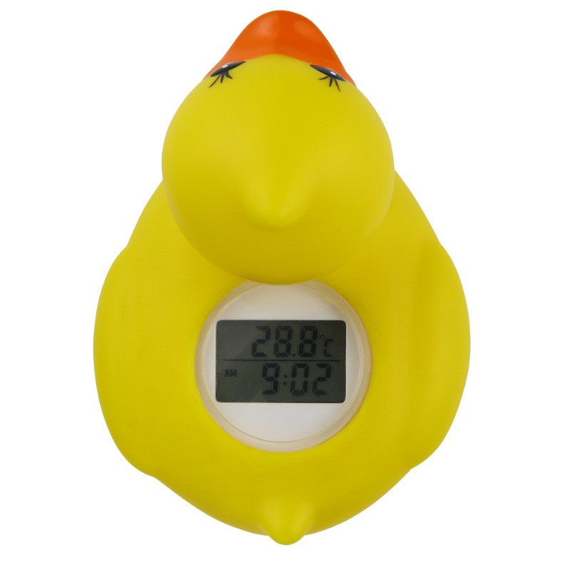 "Baby bath thermometer floating in water, ensuring safe and comfortable bathing temperature for infants."