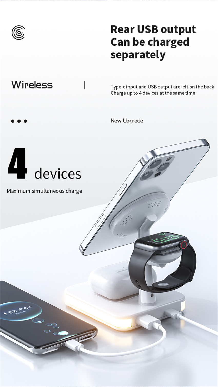 4 In 1 Magnetic Wireless Charger Stand For iPhone Apple Charging Dock Station