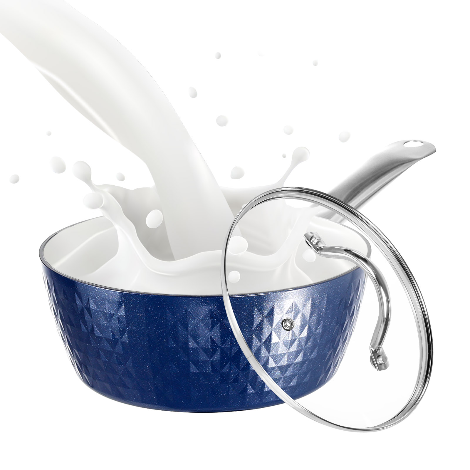 Non-Stick Induction Saucepan w/ Lid - 18cm, 1.5L Milk Pan - Aluminum - Ceramic