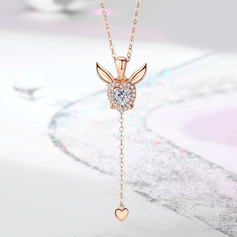 collier lapin coeur or rose
