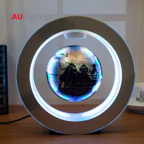 Color: Black English AU - Round LED World Map Floating Globe Magnetic Levitation Light Anti Gravity Magic