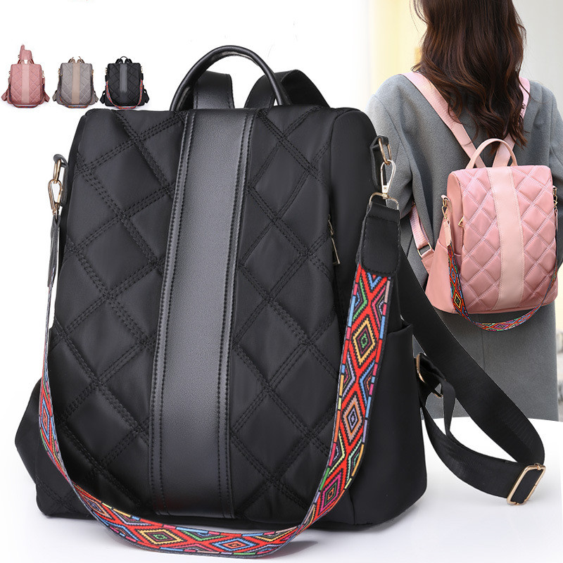4e28ddba 3252 4fbf a24d a3daea0dad4c Women's Korean Style Rhombus Oxford Cloth Backpack