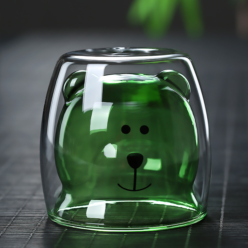 Bear children drinking glass green