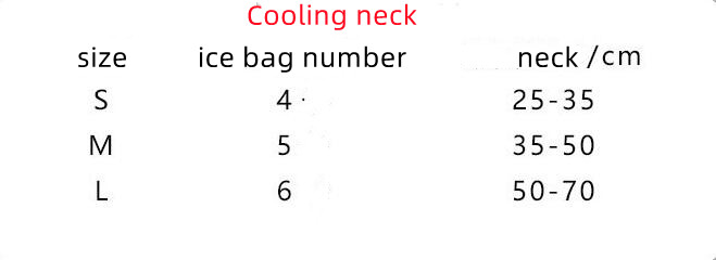 Size Chart: Cooling Dog Scarf. Accompanied by informative text, illustrating the different sizes available.