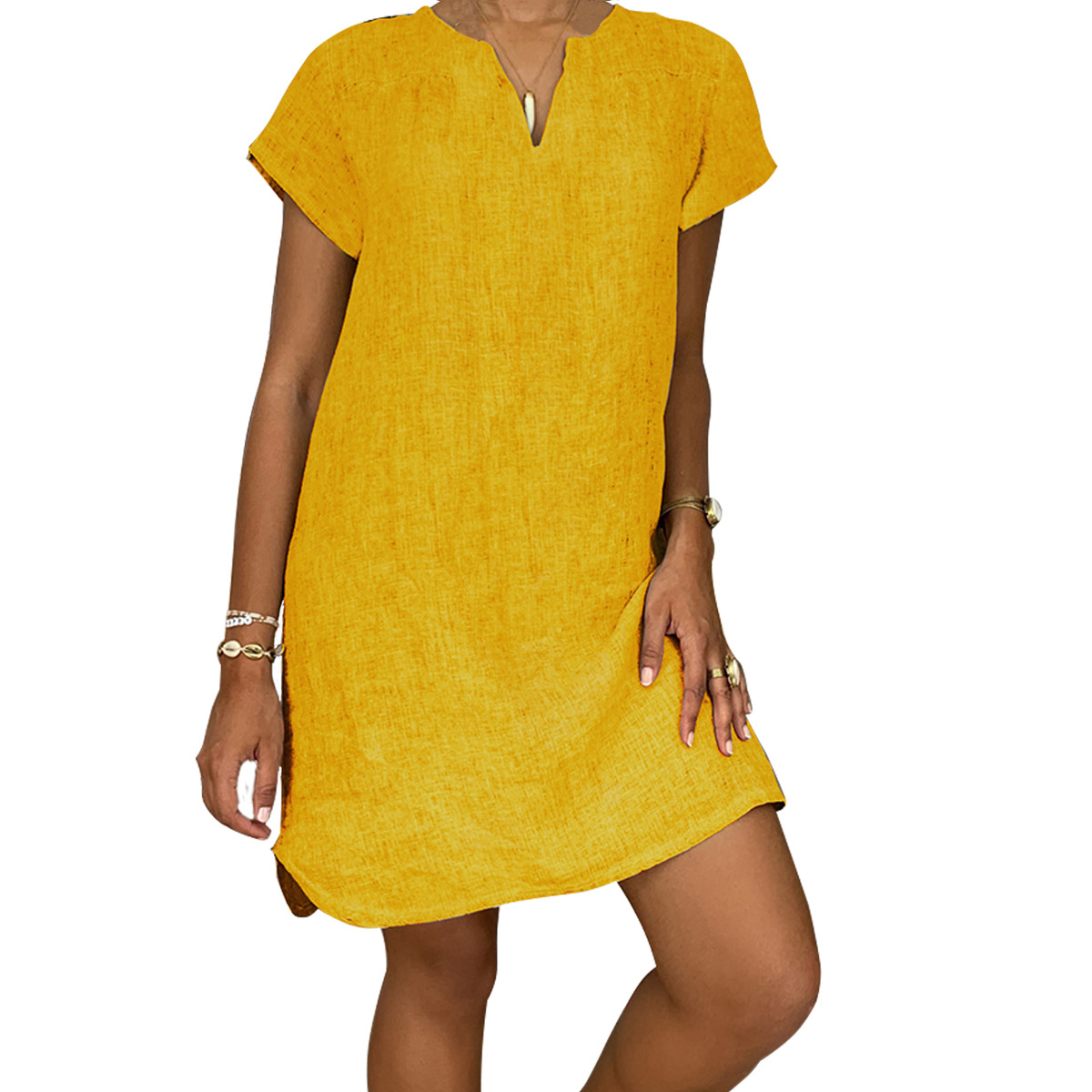 Summer Loose Solid Color Short-sleeved Collar Cotton And Linen Pullover Dress Women's Clothing shopper-ever.myshopify.com