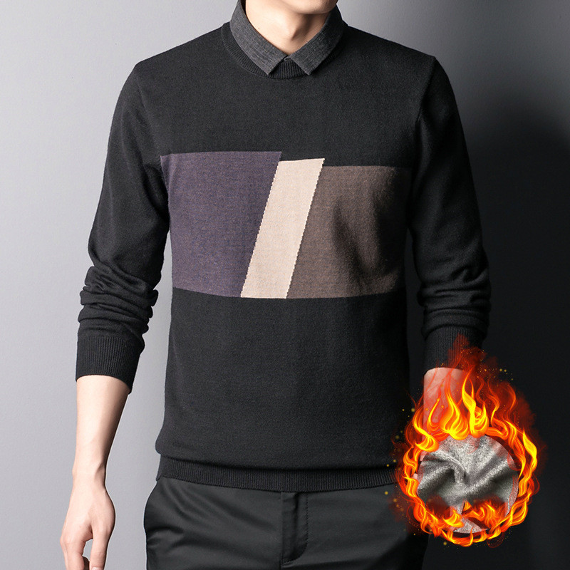 Colorblock Slim Top: Your Stylish Fall/Winter Men's Shirt Collar Knitwear